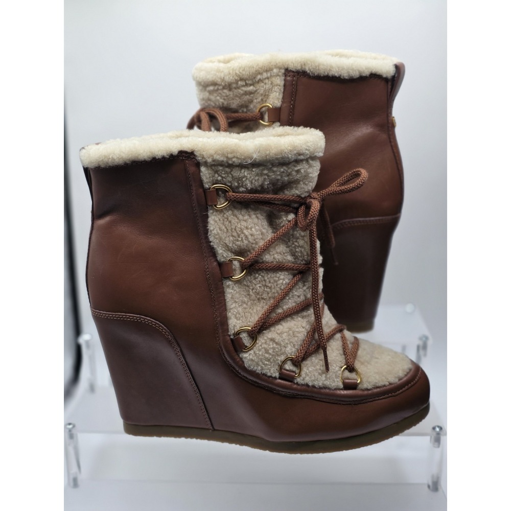 NEW Veronica Beard Elfred Leather & Shearling Lace Up Platform Boots Size 11M